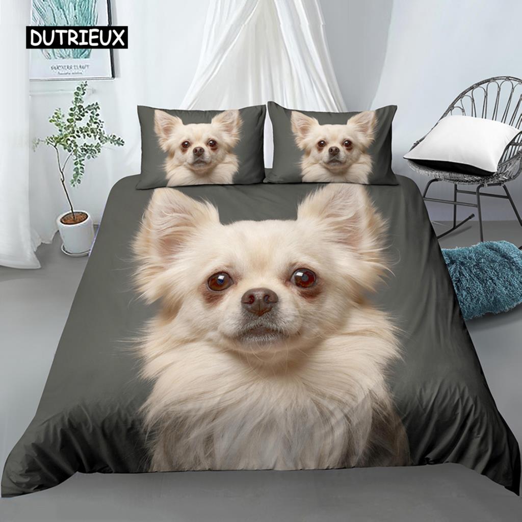 3D Dog King Queen Full Twin Duvet Cover Funny Puppy Bedding Set Teens Adult Kawaii Pet Animal White 2/3pcs Polyester Quilt Cover