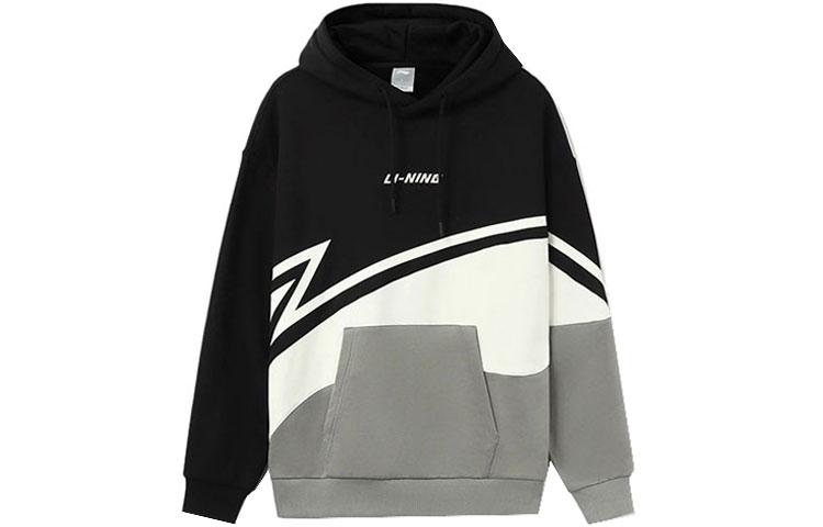 Li Ning Sports Fashion Collection Embroidery Logo Color Block Fleece Lined Thermal Pullover Hooded Long Sleeved AWDRB82-3 M