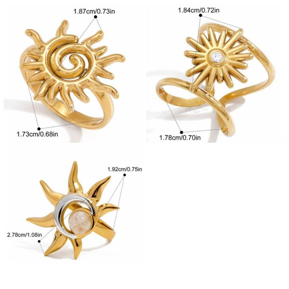 Classic Spiral Sun Ring Stainless Steel Metal Smooth Finger Rings Gold Adjustable Hand Ornament Wedding