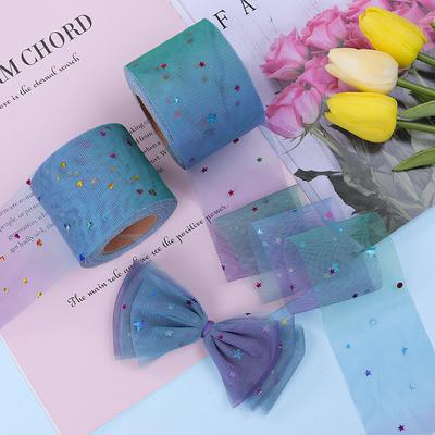 25 Yards Sequin Rainbow Star Moon Mesh Lace Trim Ribbon Fabric Wedding Dress DIY Bow Birthday Party Decoration Crafts