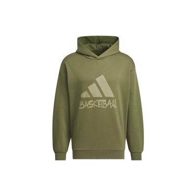 adidas Basketbol Efsaneleri Kapüşonlu Sweatshirt Harf Logolu Baskılı Erkek Üst Koyu Zeytin Yeşili IX4912