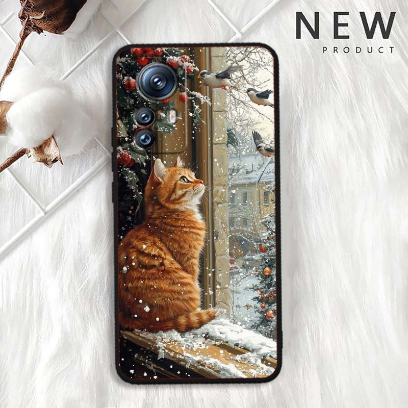 Cute cartoon cat illustration For Xiaomi Mi 15 14 13 13T 12 12T 12S 11 11i 11T Pro Ultra Lite 5G Black Soft Phone Case