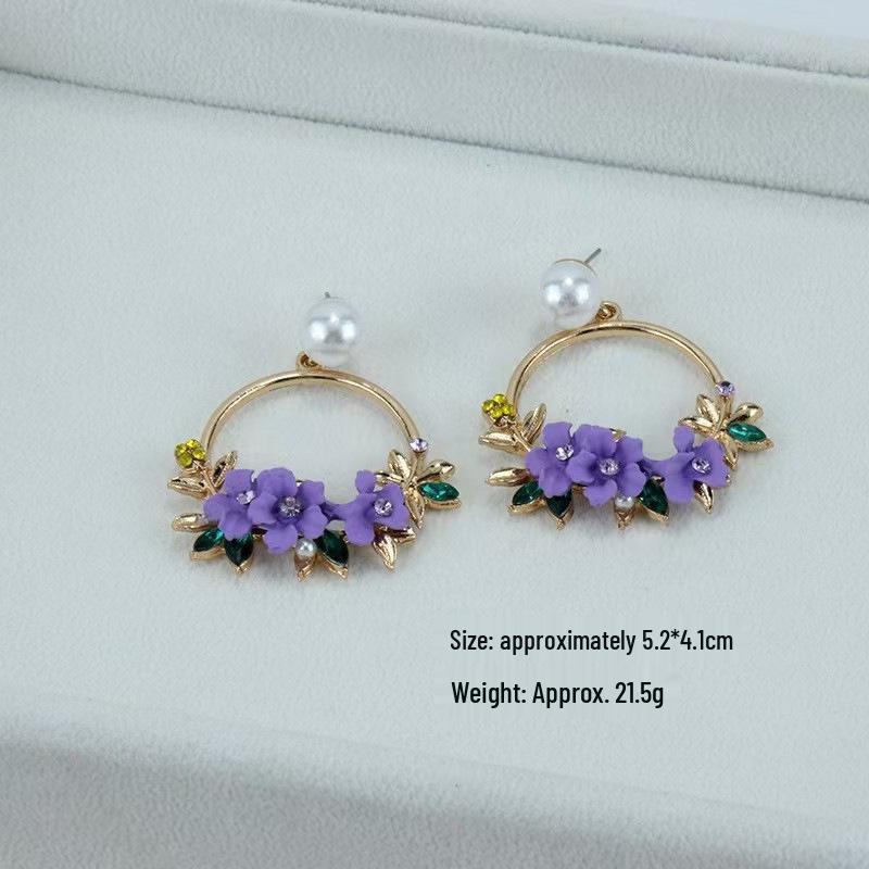 Korean Flower Stud Earrings, Sweet Temperament, Autumn/Winter Style, Polymer Clay with Pearl.