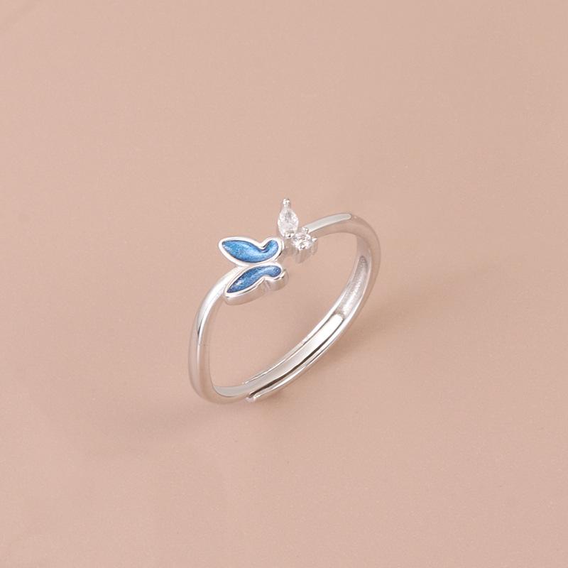 S925 Sterling Silver Blue Butterfly Open Ring: Women s Fashionable High-End Index Finger Accessory Adjustable Open