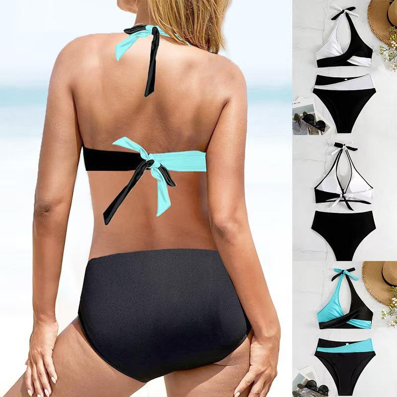 New soft bag chest cross thin shoulder straps sexy bikini summer beach color matching women's swimsuit