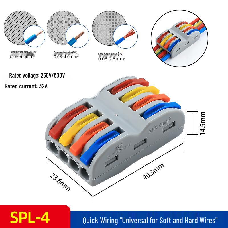Quick Connector SPL-42/62, 2 In 2 Out Wire Terminal for Downlight and Household Solid