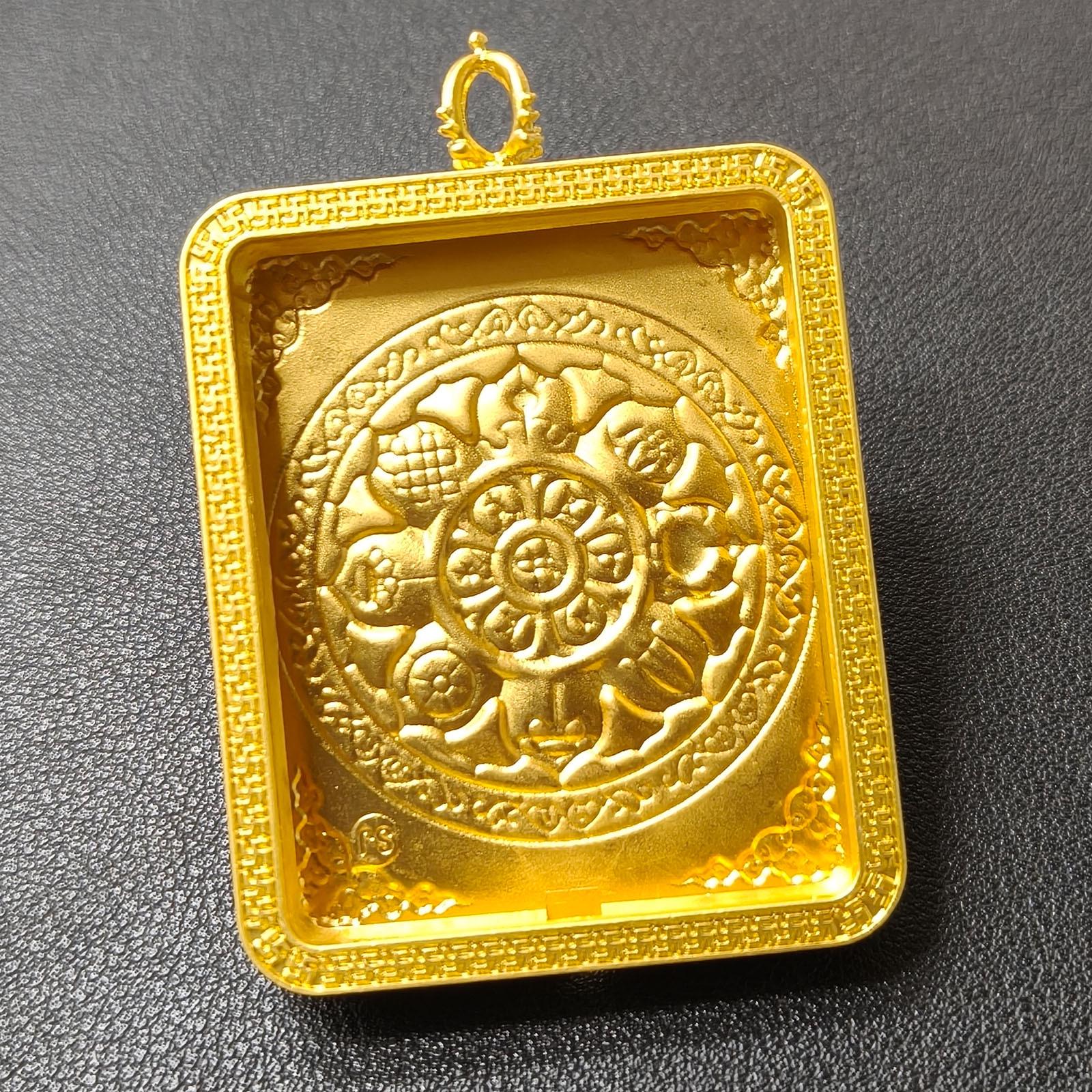 Frosted Tibetan Thangka Gawa Box Pendant: Eight Treasures Lotus Swastika Necklace