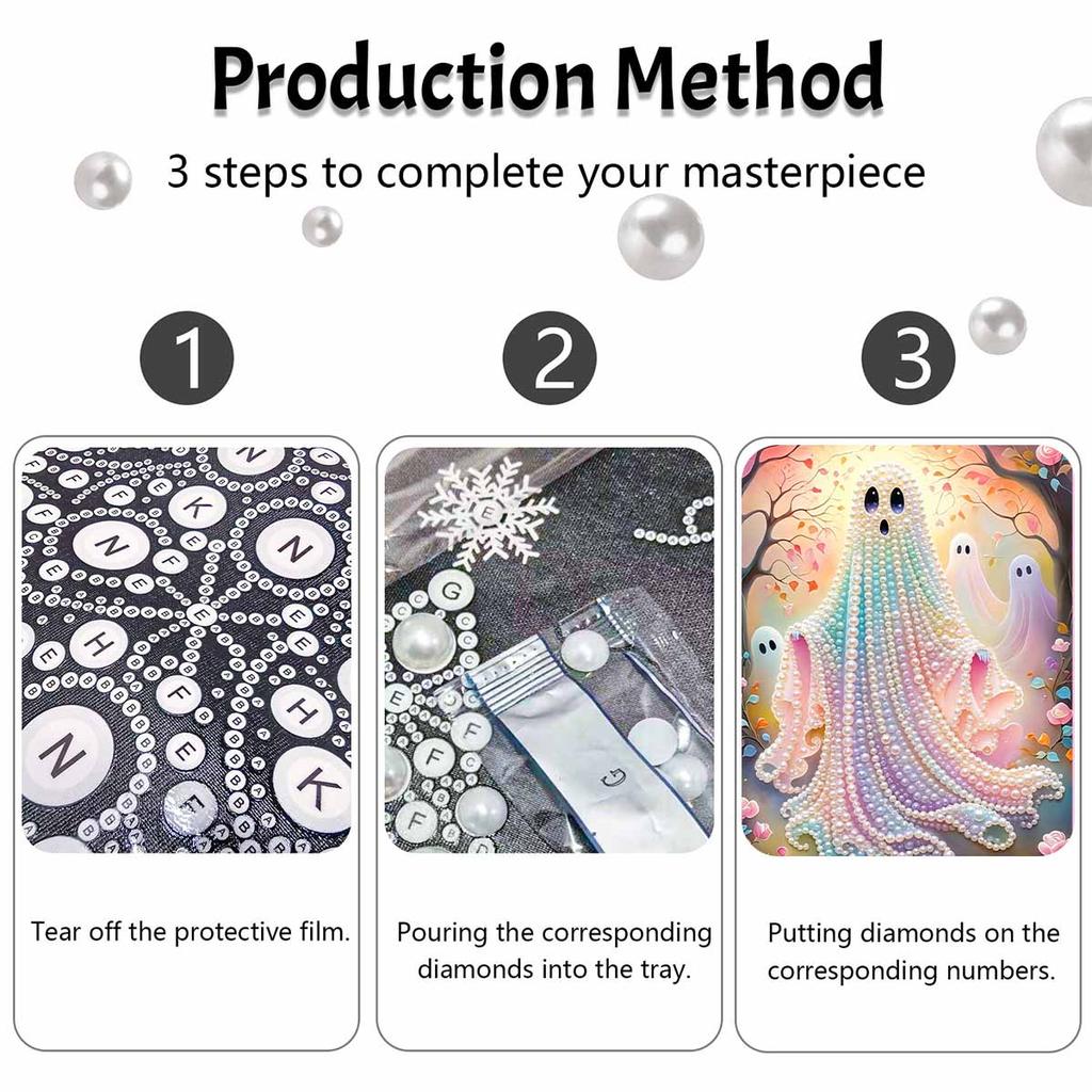 Halloween Pearl Painting Art Full Pearl Handmade Diy Home Decorations Ghost Flower Forest Aesthetic Wall Decor Craft Hobby Gift