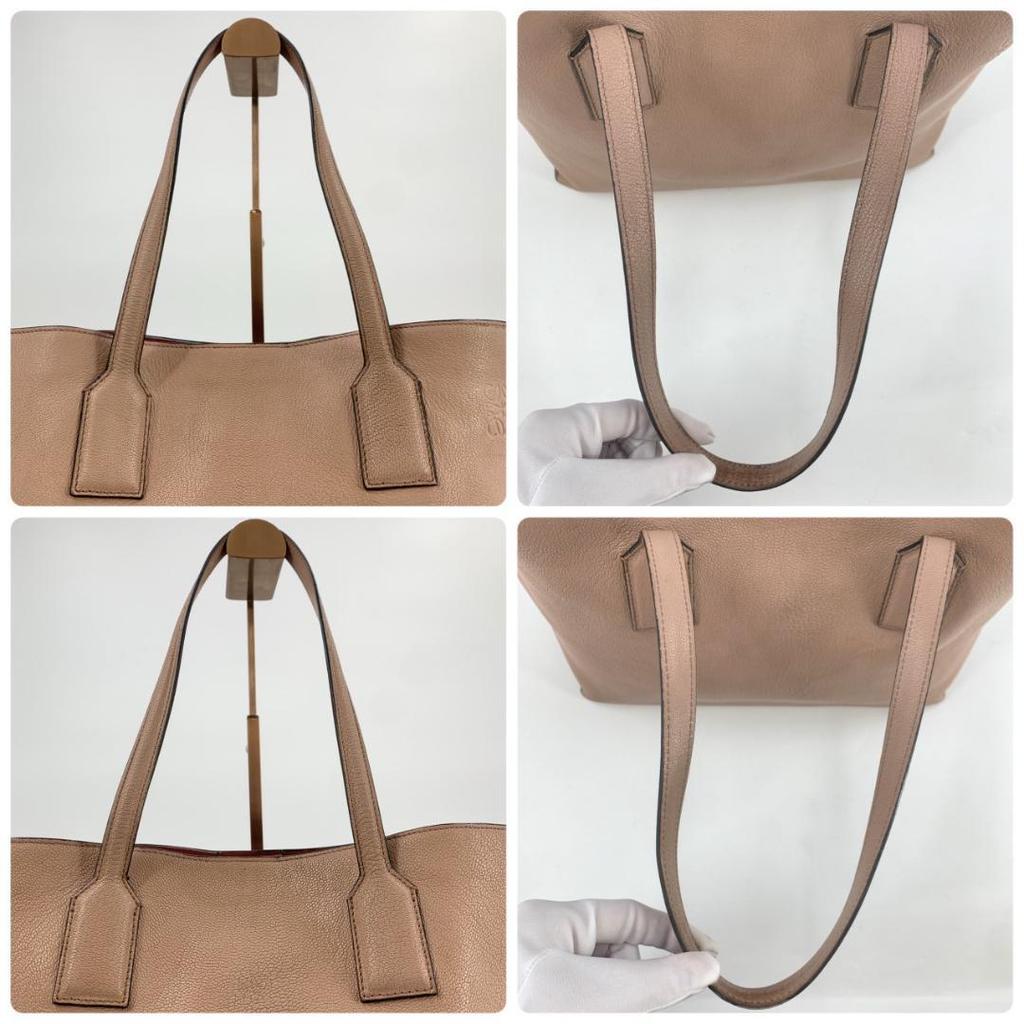 LOEWE T Shopper Anagram Tote Shoulder Crossbody Bag Leather Pink Beige A4 Size Compatible