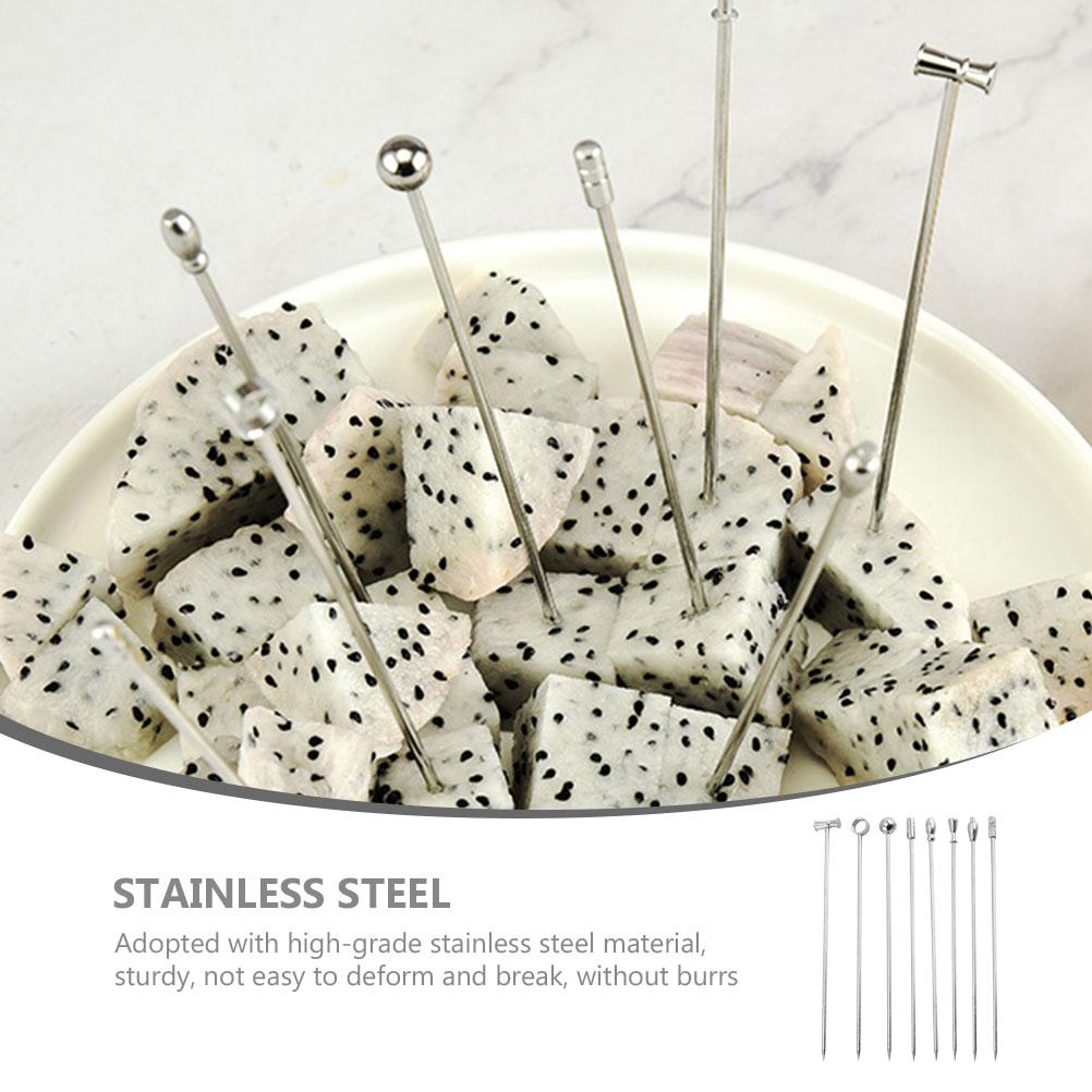 8 Pcs Metal Fruit Needle Cocktail Stirrers Fine Toothpicks Swizzle Sticks for Cocktails Stainless Steel