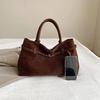 Buckle Decorative Design Solid Faux Suede Handbag Large Capacity Hasp Casual Tote Bags Premium Durable Quality