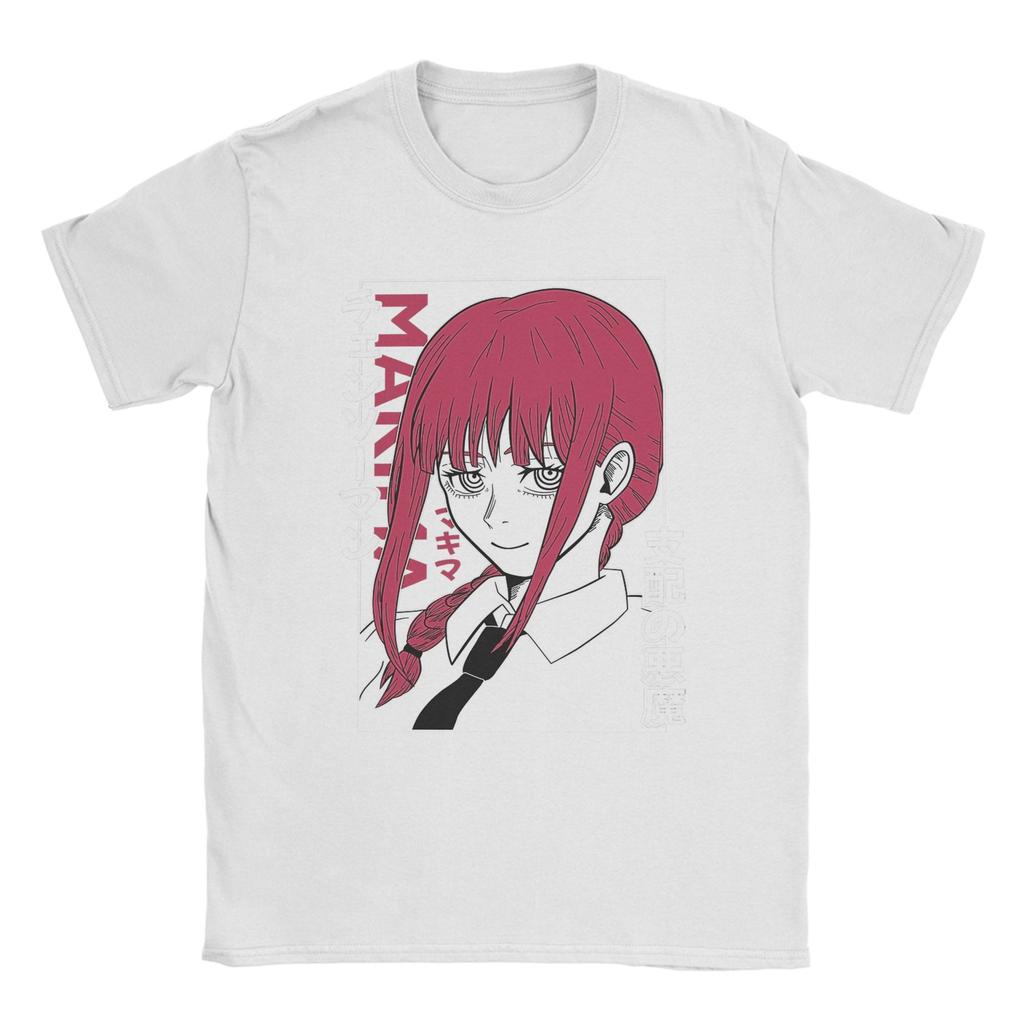 Makima Japanischer Anime Chainsaw Man T-Shirt Sommer Baumwoll-T-Shirts Herren Harajuku Muster T-Shirt Kurzarm Streetwear Kleidung