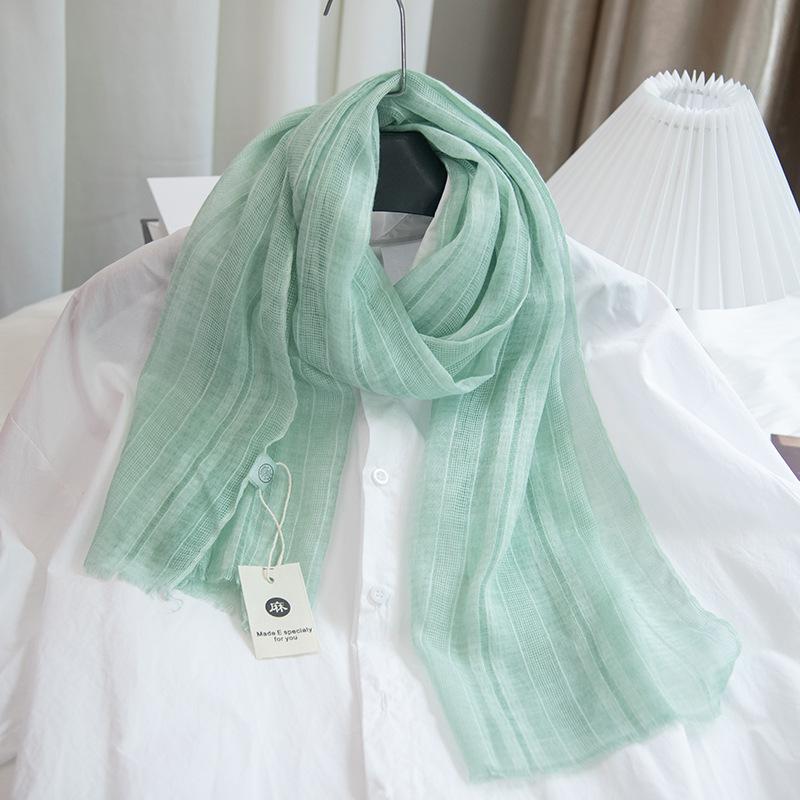 Solid Color Elegant Hollow Literary Cotton And Linen Short Small Scarf Women'S Spring And Summer Narrow Version Linen Sunscreen Yarn Thin