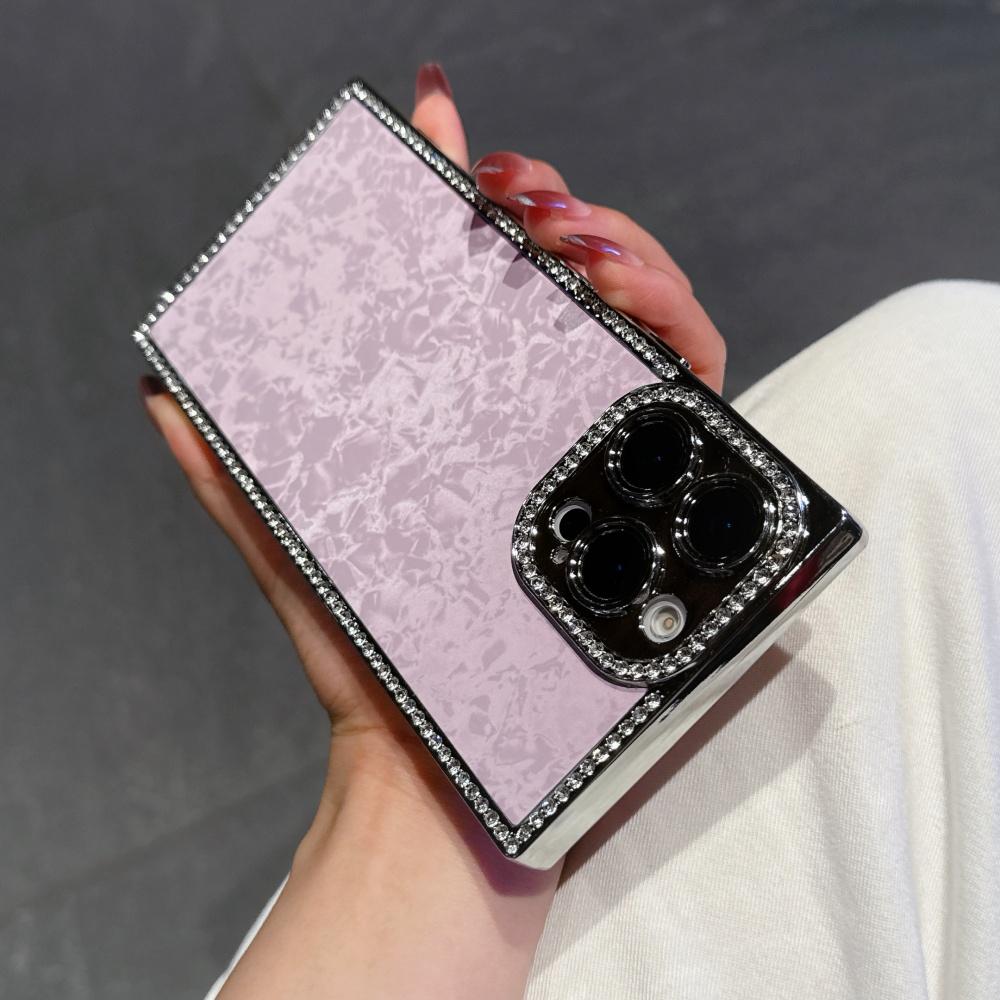 Luxus Diamant Aurora Muschel Muster Gerade Kante Hülle Für iPhone 16 15 14 13 Pro Max Plus Beschichtung Rüstung Ästhetisch Bling Abdeckung