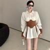 French Style Oversized Shirt With 3d Effect And Polo Collar For Women Spring Casual Wear
