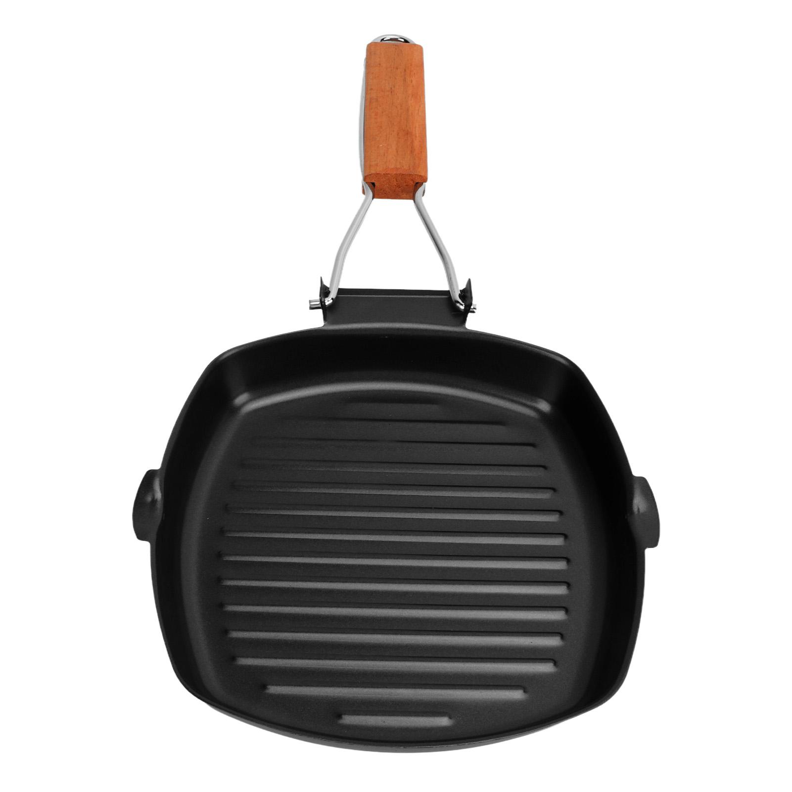 

Сковорода складная с антипригарным покрытием, портативная, с защитой от ожогов, с деревянной ручкой, сковорода для стейков для готовки, кемпинга, обедов