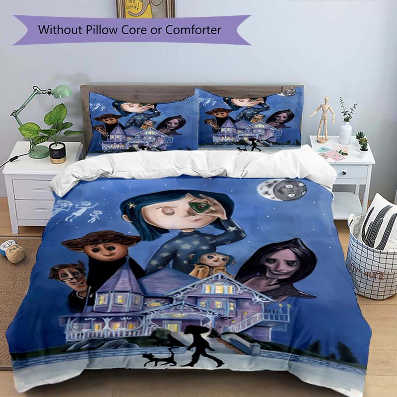 3pcs Coraline (5) Design Cover Set - HD Printed Bedding with 1 Cover and 2 Pillowcases - Perfect for Home and Dorm Decor