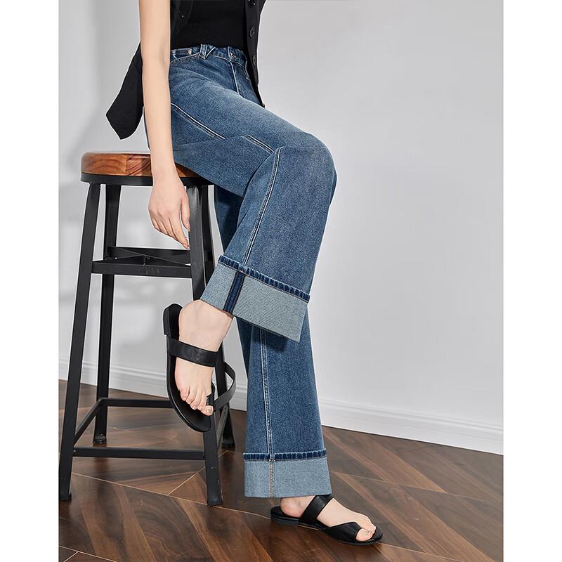 Chuyu Women's Retro Wide-Leg Cuffed Jeans