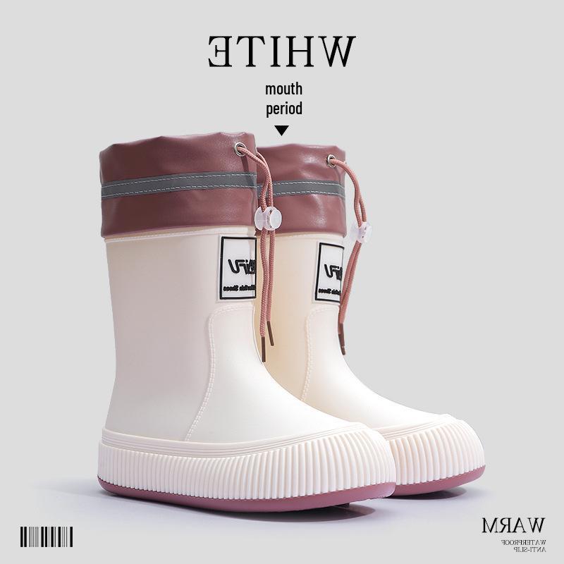 Women's Fashion Rain Boots: Non-Slip, Waterproof, Fleece-Lined, Mid-Calf Boots for Ladies & Kids - Perfect for Outdoor Wear.