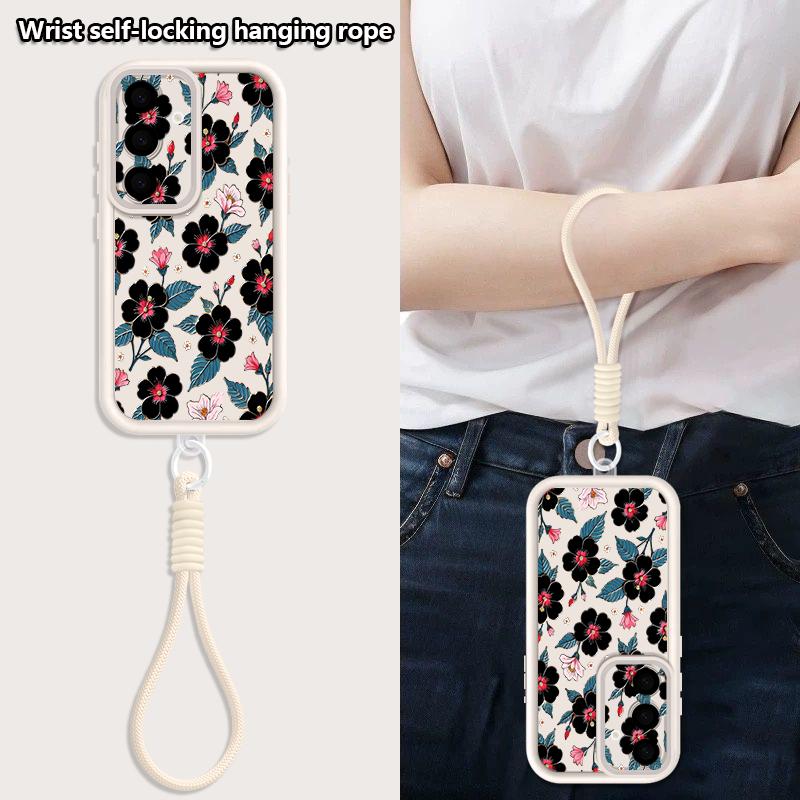 Handgelenk-Lanyard-Hülle für Samsung Galaxy S26 S24 S25 Ultra S23 S25 FE A57 A17 A37 A56 A16 A55 A54 A15 A25 A54 Lotus-Druck TPU-Hülle