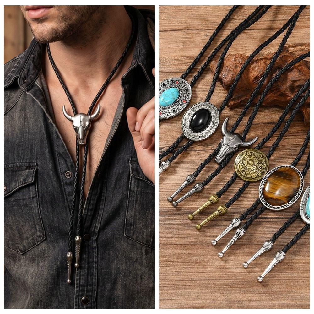 Ethnic Style Western Cowboy Style Necklace Long Leather Rope Necklace Retro Punk Necktie Girls