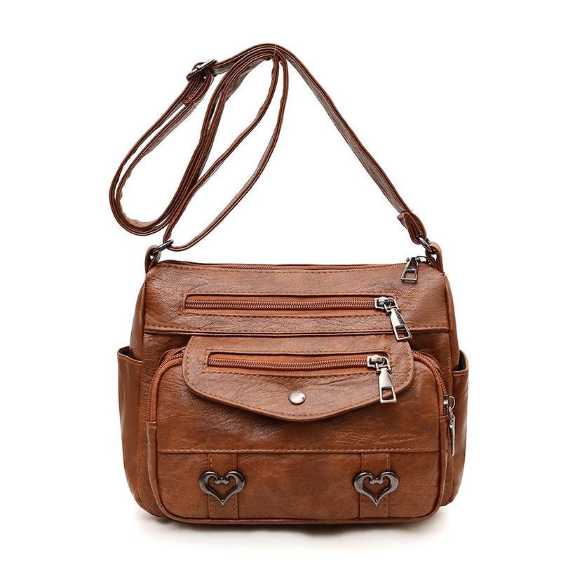 

Heart Decorated Multi-layer Large Capacity Shoulder Bag, Fashionable Women s Leather Crossbody Bags, Suitable for Commuting 22x13x19cm