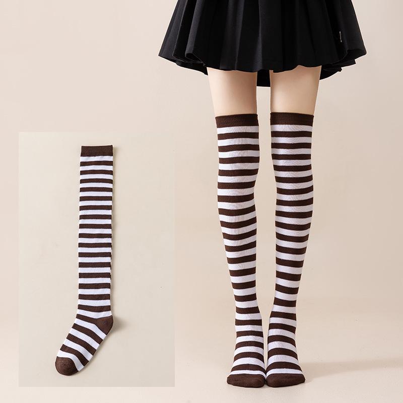 Damen Overknee Socken mit Kreuzstreifen für Halloween, Weihnachten, Karneval, Tanz und Japanische Festivals