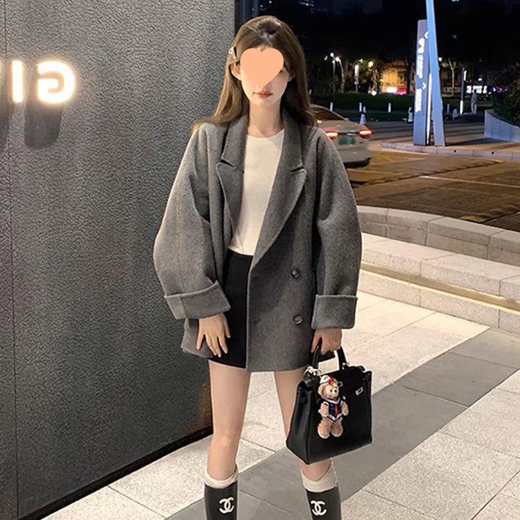 

Women s Gray Wool Coat - New Korean Style for Autumn and Winter. L (For 107-117 lbs) серый