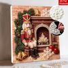 Framed Pearl Art DIY Kit with Christmas Nutcracker by Fireplace Pattern 3D Sparkling Bead Canvas Painting Handmade Gift for Home Decoration