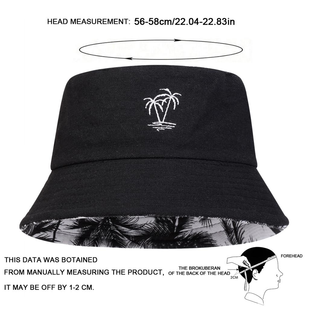 Unisex Coconut Tree Embroidery Double Sided Wearing Bucket Hats Fishermen Caps Outdoor Casual Cap Sunscreen Hat