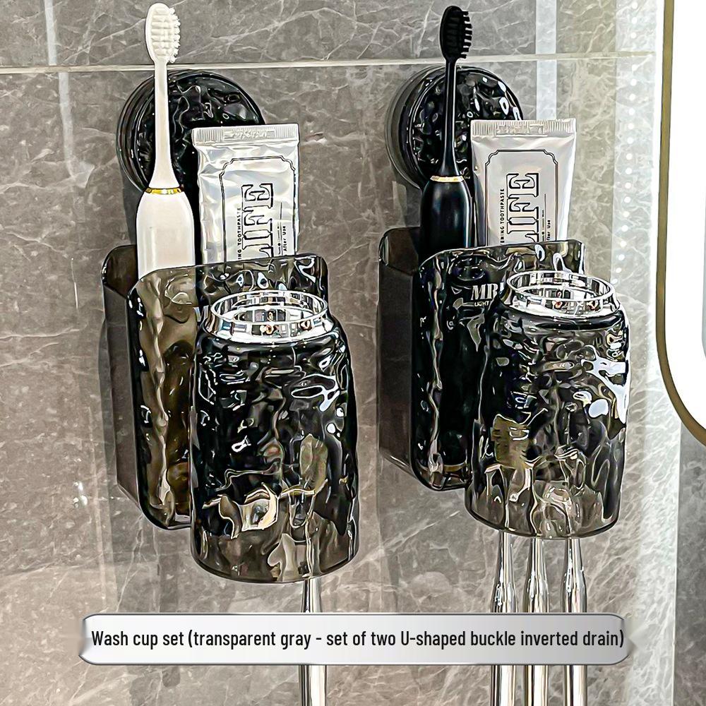 Nástěnný držák na zubní kartáčky se sací přísavkou a kelímkem na ústní vodu