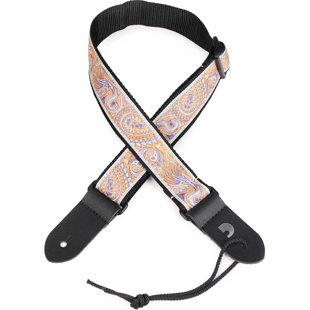 D Addario Daddario Ukulele Strap Jacquard Ukulele Strap Paisley Pattern Gray/Orange 15UKE05 [Dome...