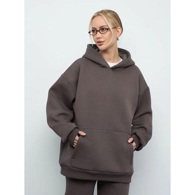 European and American New Loose Casual Hood Long sleeve Pocket Hoodie Top Loose Casual Hooded Top