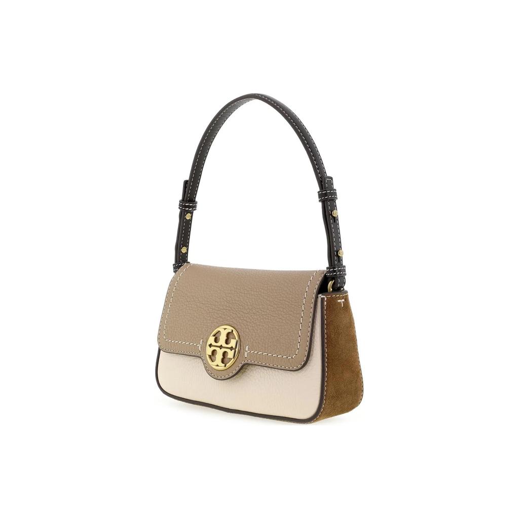 Tory Burch Felix Fashion Minimalist Leather Baguette Underarm Tote Shoulder Bag Women's Apricot with Cream White