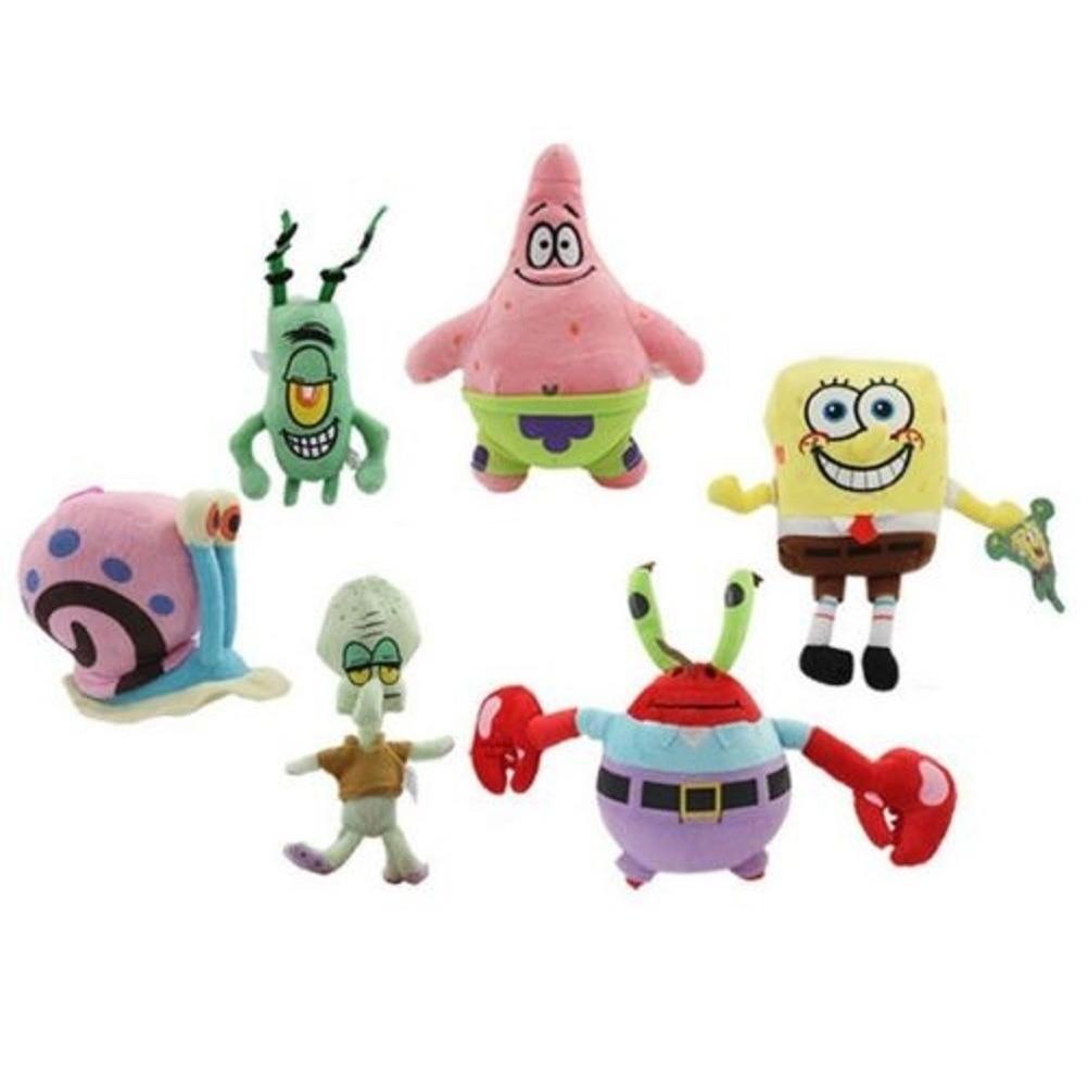 Cute Short Plush Cartoon Octopus Crab Starfish Snail Spongebob Series Toy Set