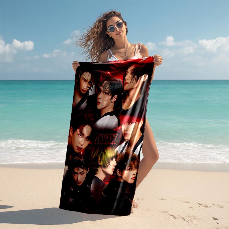 proof beach towel with ATEEZ pattern - soft,absorbent,quick-drying,machine washable - perfect for swimming,camping,bathing
