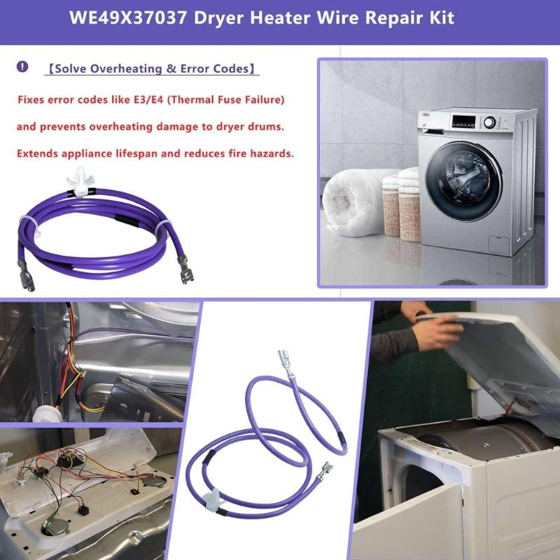 Replacement Dryer Heating Parts Wire WE49X37037 Heater Wire Repair Assembly With Temperature Ceramic Terminals