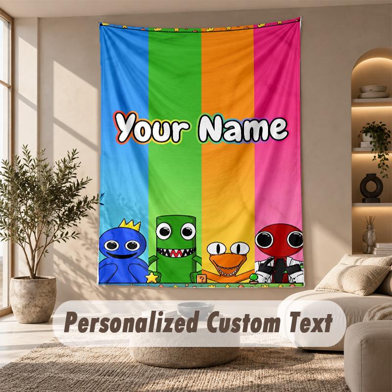 Rainbow Friends Tapestry, Personalized Custom Text, Wall Hanging Tapestry For Living Room Home Wall Decor