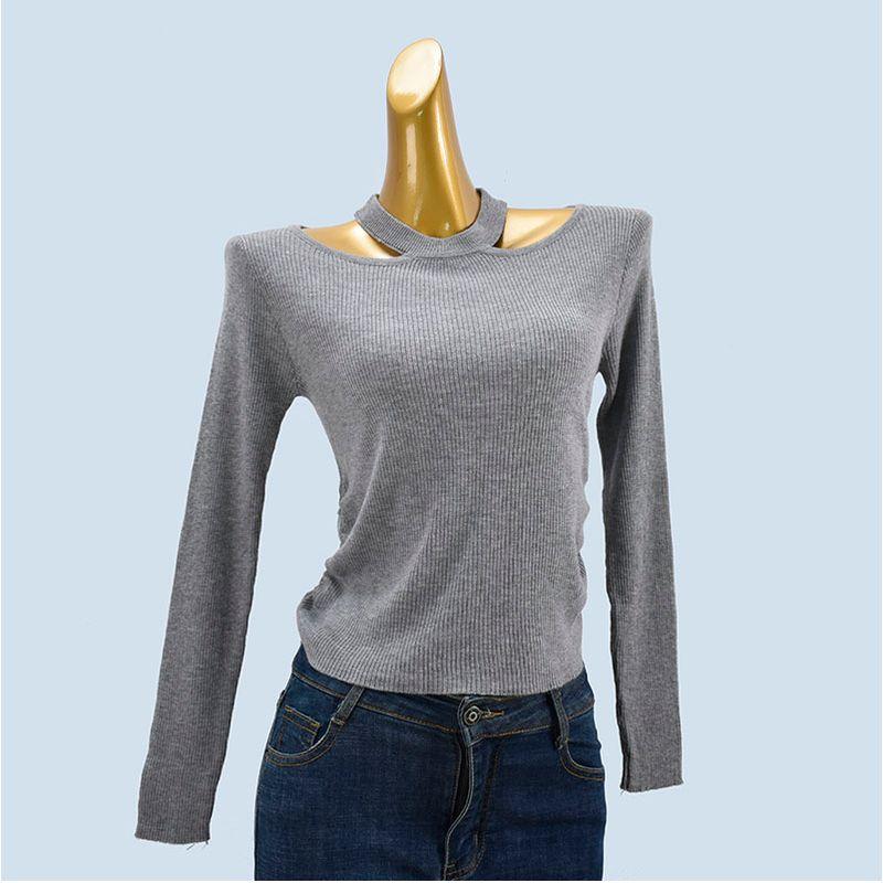 Sexy Halterneck Long-Sleeved Knitwear Six Wool Women's Stylish Western Style off-Shoulder Inner Wear Outer Wear Base Tops