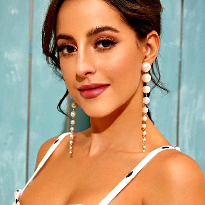 Boucles d'oreilles longues en perles, boucles d'oreilles à personnalité exagérée, boucles d'oreilles polyvalentes