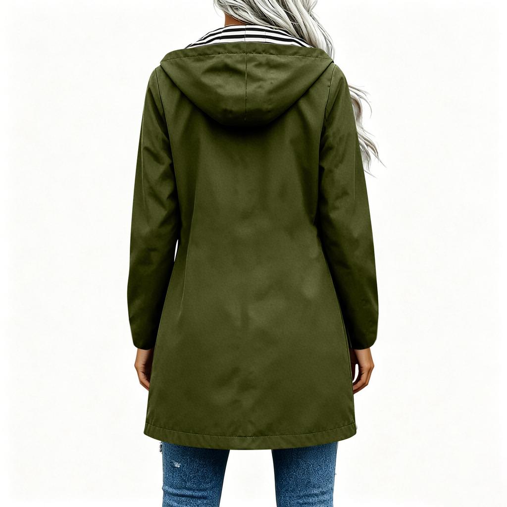 Women's Fashion Solid Color Hooded Loose Casual Waterproof Outdoor Jacket Lightweight Windbreaker Raincoat for Hiking Camping