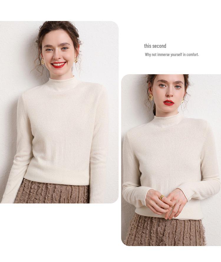 Korean Style High-Neck, Warm, Tight-Fitting Wool Sweater for Women To Pair with a Knit Cashmere Sweater.