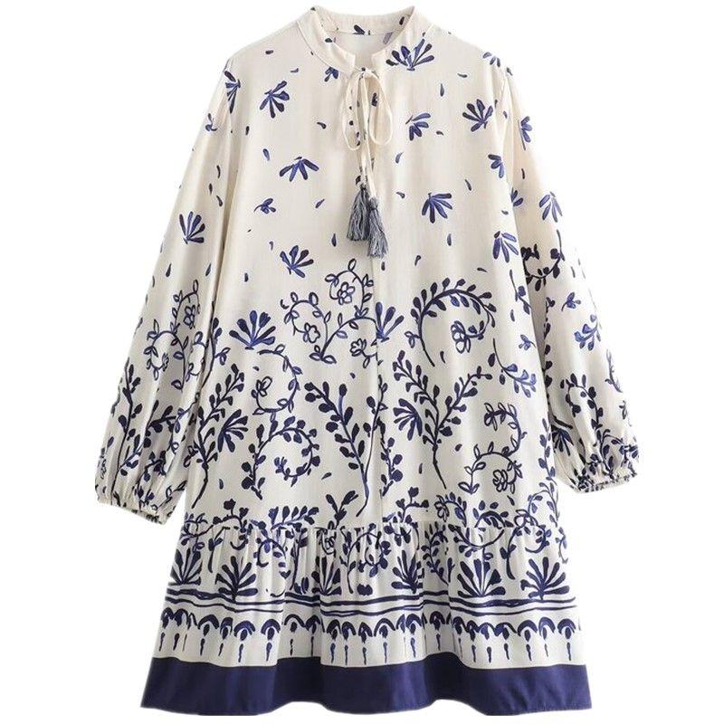 

Fashion Style 2024 Spring New Women s Clothing Elegant All-Matching Printed Mini Dress 9878101 080 Blue M