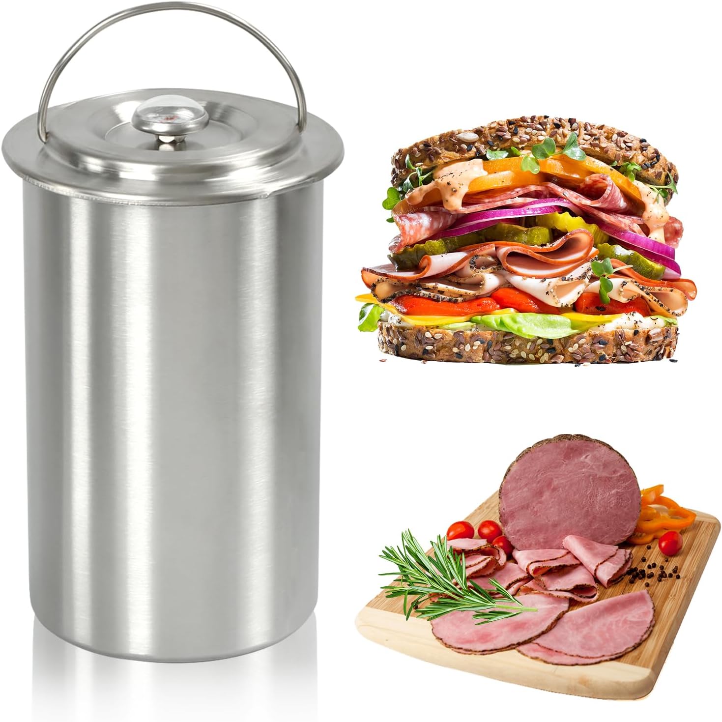 Ham Maker Meat Press Stainless Steel Deli Meat Press for Making Homemade Deli Meat Maker, Ham Press Maker with Thermometer, Sandwich Lunch Meat Press