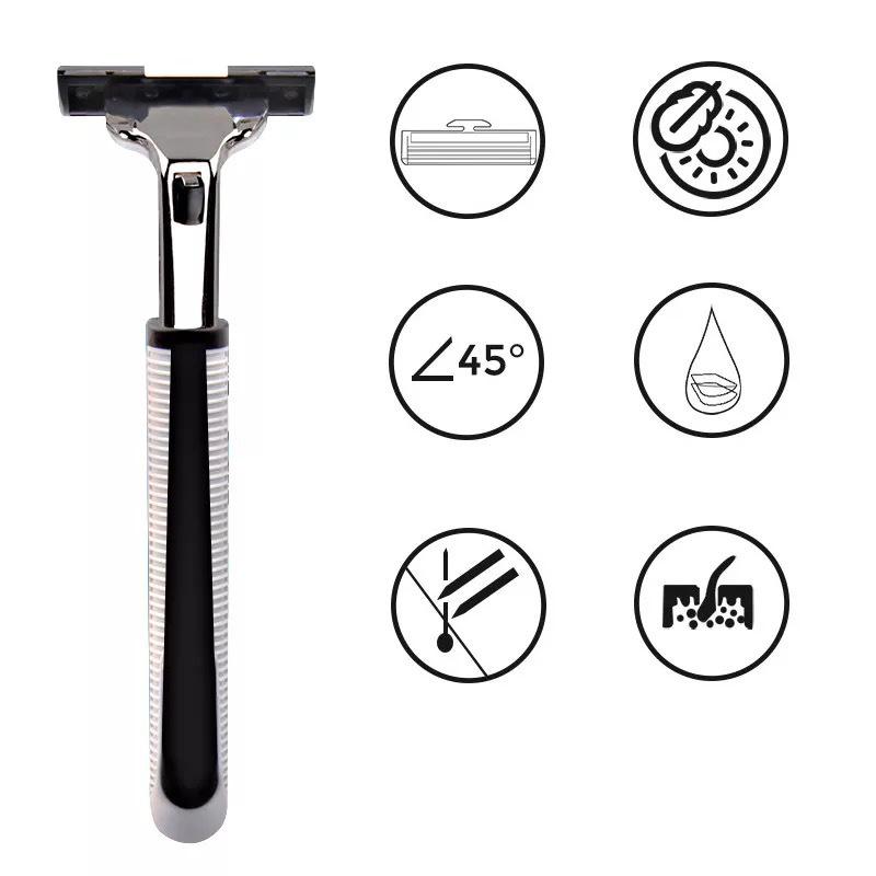 1 Rukojeť 30 ks Dvouvrstvé Pánské Manuální Žiletky Pro Standardní Holicí Strojek na Vousy