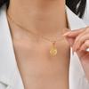 Wind Ladies Necklace, 18K Gold-Plated Stainless Steel Embossed Snake Pattern Round Pendant Necklace Pn-2291