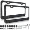 LIN KANG Carbon Fiber License Plate Frames - 2 Pack Black Aluminum Front & Rear Car Tag Holder Covers Glossy Waterproof Printed Carbon Pattern, Car