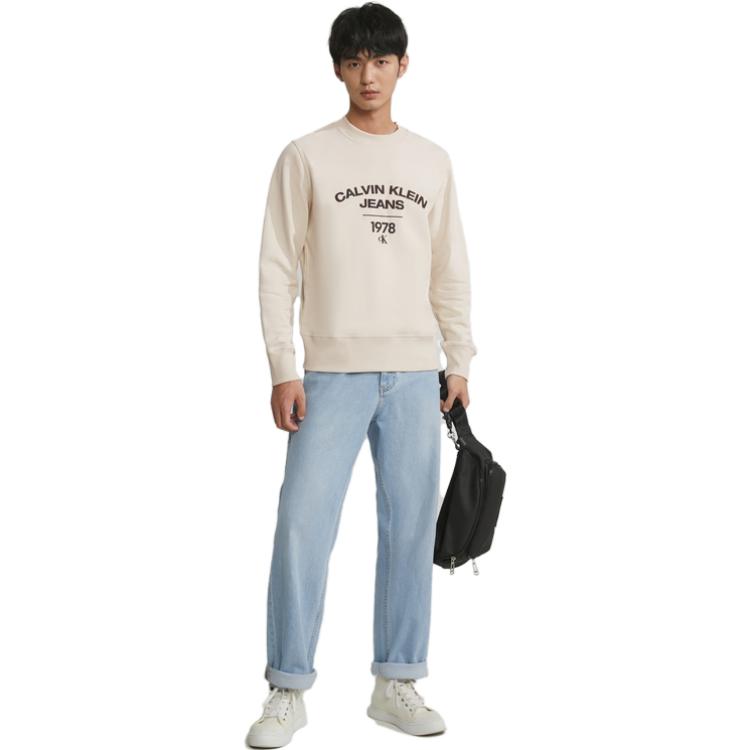 Calvin Klein Fashion Color Block Letter Cotton Crew Neck Sweatshirt Men sweatshirt Off-White J323921