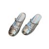 Silver bow-tie ballet shoes for women's summer wear, one-word with half slippers, inner height increase, light mouth single slippers
