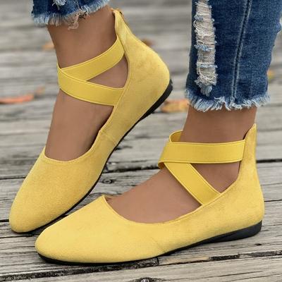 Dames balletschoenen, ondiepe elastische bandjes ronde neus damesschoenen, platte hak damesschoenen